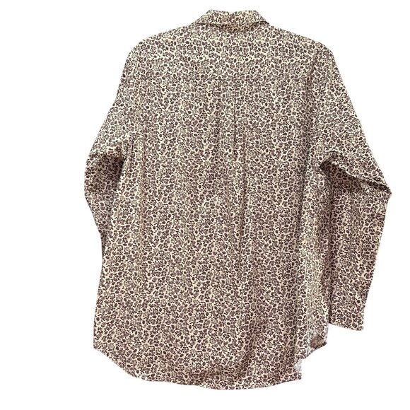 LL Bean women’s size L 100% cotton purple floral long sleeve button front top - Picture 4 of 7